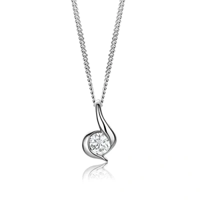 Image of Miore 0.10 carat diamond necklace for women, solitaire in 14ct 585 white gold chain (45 cm) with pendant delivered jewellery box