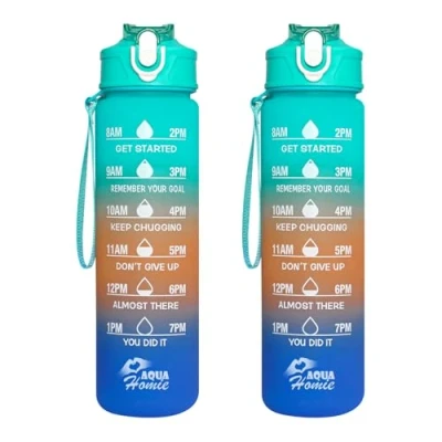 Image of Pack of 2 750ml Kids Water Bottles with Straw Leakproof BPA Free Tritan Sports Bottle for kids, Boys, Girls &amp; Adults Drinks Gym, Cycling, School, Travel (Blue Teal Green/Orange)