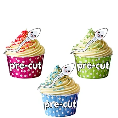 Image of AK Giftshop PRE CUT Sperm Edible Cupcake Toppers/Cake Decorations (Pack of 12)