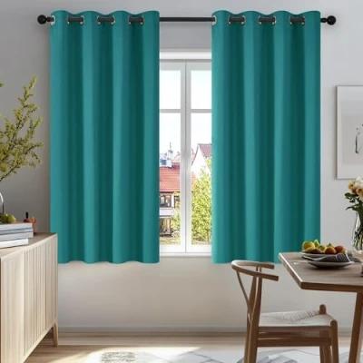 Image of Deconovo Super Soft Solid Thermal Insulated Eyelet Bedroom Blackout Curtains for Girls 46 x 54 Inch Drop Turquoise 2 Panels