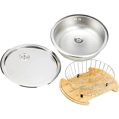 Image of Respekta Round Sink Set Stainless Steel / 1 Basin Built in 45 x 16 cm/Stainless Suitable for Base Cabinets from cm Wide