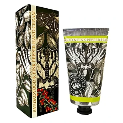 Image of The English Soap Company Royal Botanical Gardens Kew Hand Cream, Sandalwood Moisturising Cream for Men and Women, Pink Pepper Scent 75ml