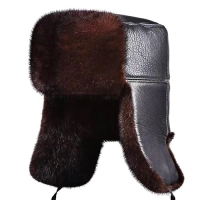 Image of Tingyilan Brown,Russian Soviet Ushanka Cossack Aviator Bomber Hat Winter Fur Earflap Cap, Faux &amp; PU Leather Trapper Windproof Hunting Ski