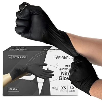 Image of Disposable Black Nitrile Gloves X Small 50 Count Extra Thick 4.5 Mil Powder and Latex Free Rubber Surgical Medical Exam Food Safe Cooking