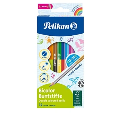Image of Pelikan 700146 12 Bicolor with All Coloured Pencil Crayons, 24 Colors, Round 2 Different Ends, Painted, 175 mm