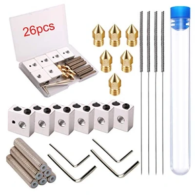 Image of RUNCCI YUN 6pcs 30MM Length Extruder 1.75MM Teflon Throat Tube and 0.4MM Brass Nozzle Print Heads Heater Blocks Hotend + 3D cleaning needle， for MK8 Makerbot Anet A8 Printer