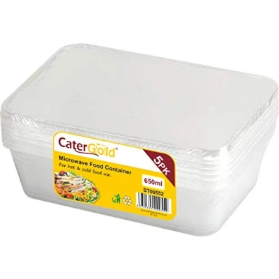 Image of Plastic Microwave Freezer Safe Food containers with Lids (5PK 650ml)