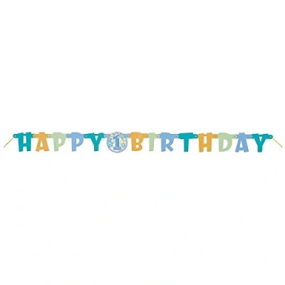 Image of Unique 23966 Blue Happy 1st Birthday Letter Banner 1 Pc, 4.5&#039;