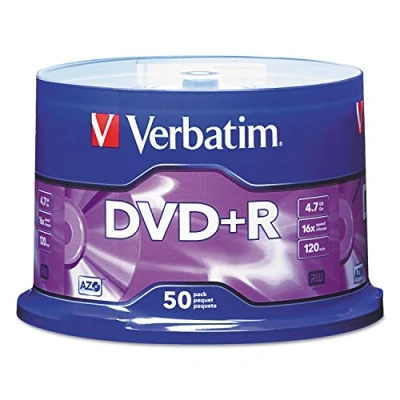 Image of Verbatim DVD+R Blank Discs AZO Dye 4.7GB 16X Recordable Disc 50 Spindle,Silver