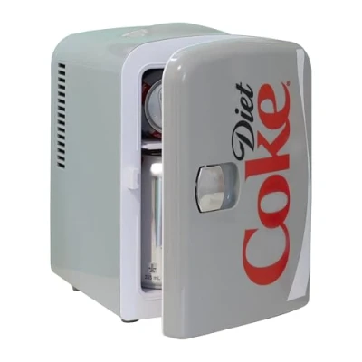 Image of Koolatron Coca Cola Diet Coke Mini Fridge For Bedrooms 4L Small 6 Can Table Top Quiet Fridges Skincare Office Food Drinks Kids Home Car &amp; Travel 12V Portable Cooler Refrigerator Classic Grey