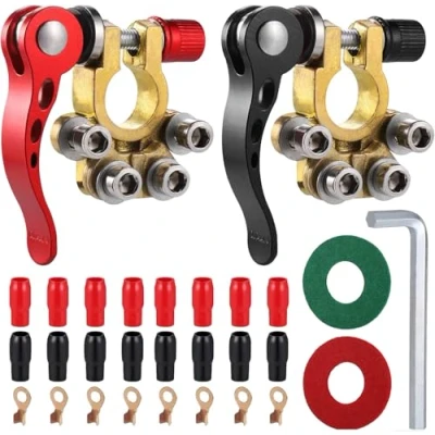 Image of 2pcs Battery Terminal Connectors, 4 Way Quick Release Car Terminals, Positive Negative Clamp, Terminals For Cars Trucks Buses Caravan Motorhome