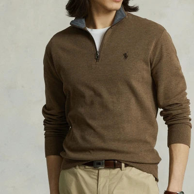 Image of Polo Ralph Lauren Luxury Jersey Quarter ZIP Pullover Long sleeved top, Men&#039;s, Size: XL, Cedar heather