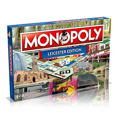 Image of Winning Moves Leicester Monopoly Board Game, Advance to Victoria Park, Jubilee Square and the National Space Centre trade your way success, great gift for ages 8 plus