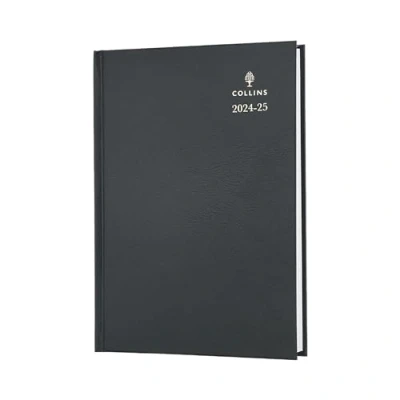 Image of Collins Standard Desk Mid Year Diary Planner A5 Day to A Page Academic 2024 25 (Appointments) FSC Paper Black Daily Journal for Students, Teachers 52M.99 2425 July 2025