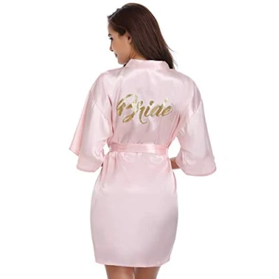 Image of Vlazom Bride Bridesmaid Robes Satin Bridal Party Robe Dressing Gwons, Morning of Wedding Day Robes, Glitter Kimono Bathrobe Pink for XXL(UK 20 24)