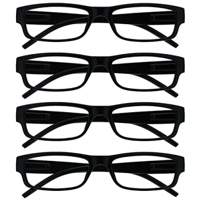 Image of The Reading Glasses Company Black Lightweight Comfortable Readers Value 4 Pack Designer Style Mens Womens UVR4PK032 +3.50