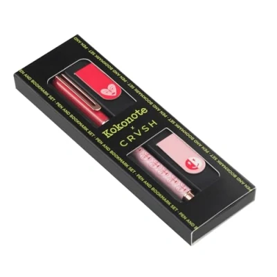 Image of Kokonote Pen &amp; Bookmark Set x CRVSH Ball Point Black Ink Magnetic Bookmarks In Gift Box Ballpoint Cute Cool Pens Stationery