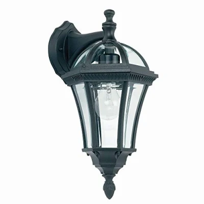 Image of Downlight 1 Light Outdoor IP44 Wall Light, Textured Black &amp; Clear Glass Finish