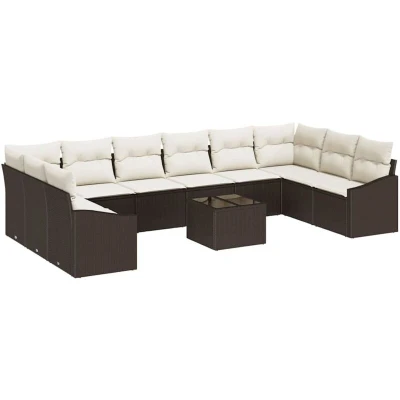 Image of vidaXL 10 Piece Garden Dining Set with Cushions Grey Poly Rattan