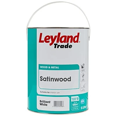 Image of Leyland Trade Satinwood Paint Brilliant White 5L