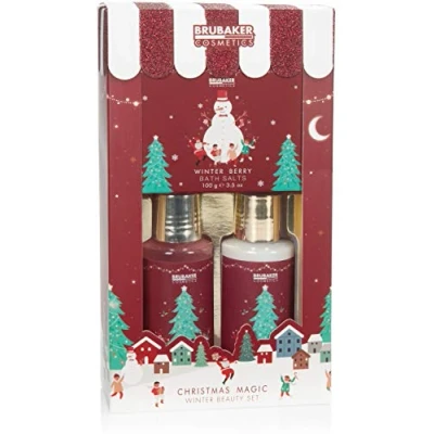 Image of BRUBAKER Cosmetics Bath and Shower Gift Set Winter Berry Fragrance 3 Piece Care Christmassy Packaging Christmas for Women Men