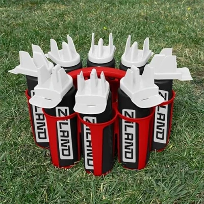 Image of Ziland Hybrid Water Bottle Set 8 x 1 Litre Easy Squeeze Bottles and Carrier Perfect for Sports Teams Hygienic as there is no mouth contact with the nozzle (Black/White Red Carrier)
