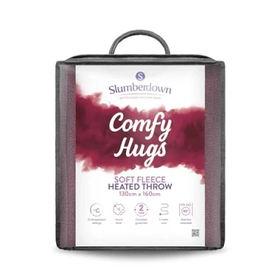 Image of Slumberdown Comfy Hugs Heated Throw Blanket Large Electric for Bed, Sofas &amp; Settees, Soft Fleece with 10 Heat Settings Hourly Timer Cosy Snuggly, Washable, Plum (130cm x 160cm)
