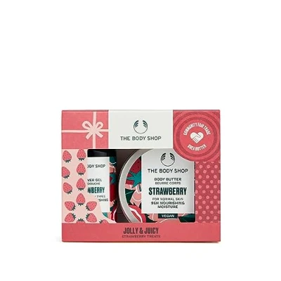 Image of The Body Shop Jolly &amp; Juicy Strawberry Treats Care Holiday Gift Set, Vegan, 2 Piece Set