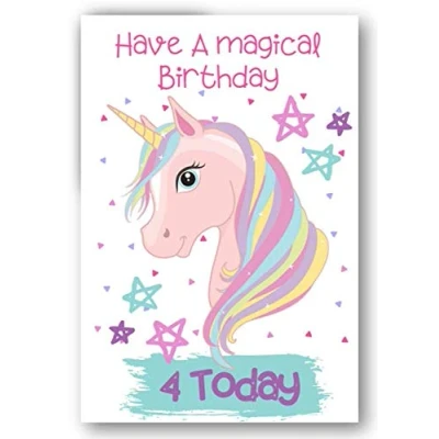 Image of Second Ave Age 4 Children&#039;s Kids Magical Unicorn 4th Birthday Card Greetings