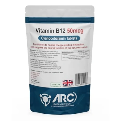 Image of Cyanocobalamin Vitamin B12 50mcg 180 Tablets Suitable for Vegans &amp; Vegetarians Made in UK