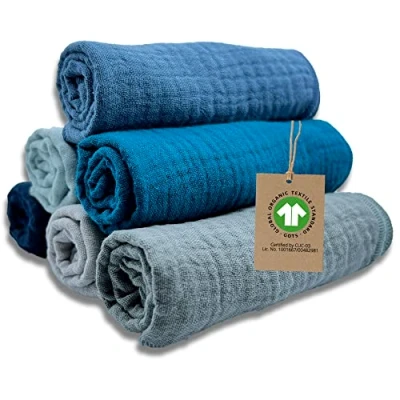 Image of mimaDu Organic GOTS Burp Cloths 25 x cm Baby Face Cloth Muslin Mini for Care, Small Towels 100% Cotton Super Soft and Absorbent (Ocean)