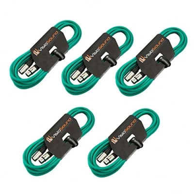 Image of 5 x 6m Male to Female XLR Mic Leads/Balanced Microphone Cables / 8 Colours/Multi Packs Green