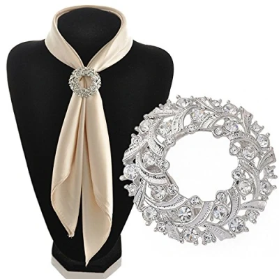 Image of Gemini_Mall Elegant Silver Tone Clear Rhinestone Silk Scarf Buckle Clip Ring for Women