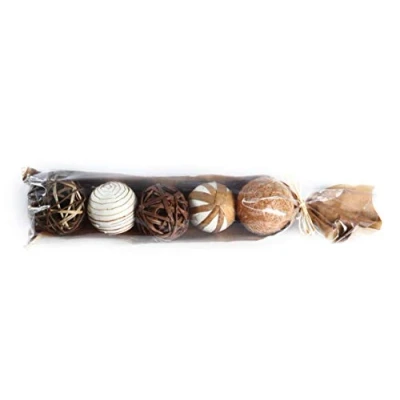 Image of 5 Assorted Accent Decoration Balls in Bag Potpourri Bowl Vase Filler Natural Brown and White