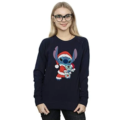 Image of Disney Women&#039;s Lilo and Stitch Christmas Sweatshirt Navy Blue Large