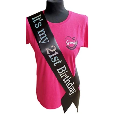 Image of Gemini Ribbons It&#039;s My 21st Birthday Sash Holographic Party Womens Mens Gift