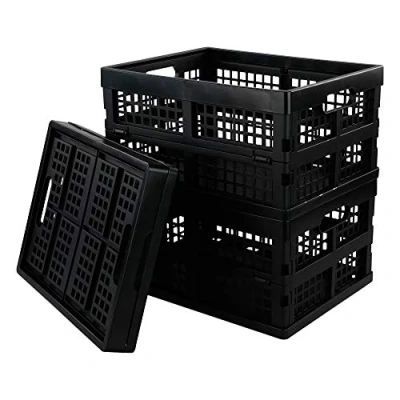 Image of Yarebest 3 pack 14 Liter Collapsible Crates, Foldable Plastic Storage Baskets, Black