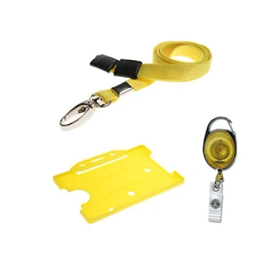 Image of ID Card It Holder, Neck Lanyard &amp; YoYo Badge Reel Set (Yellow with Metal Clip)