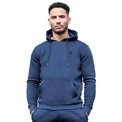 Image of Enzo Mens Hoodie Pullover Hooded Sweatshirt Fleece Warm Hoody Top Navy M