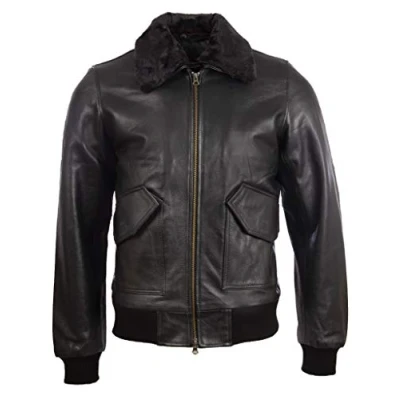 Image of Aviatrix Men&#039;s Real Leather Cowhide Pilot Aviator Fashion Bomber Jacket (6KT4) 2XL Black