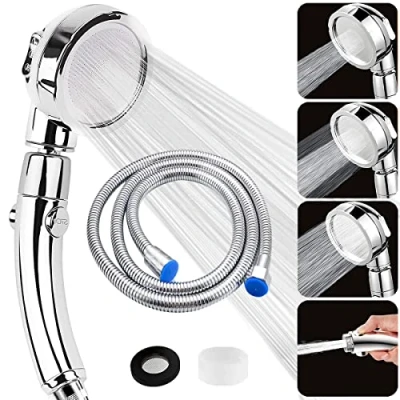Image of Shower Head and Hose 2m, High Pressure Heads with Stop Button, Universal Handheld 3 Spray Modes, Water Saving 360 Rotating for Adults Children Pets Home, Chrome