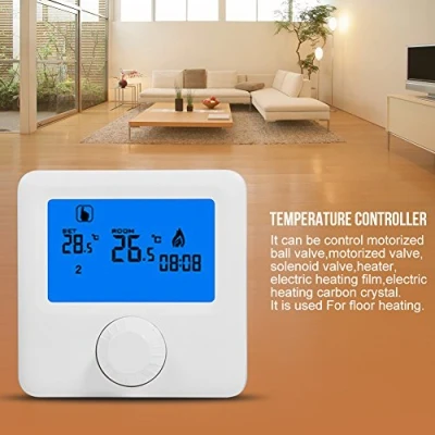 Image of Temperature Controller, 2 Wire Room Thermostat Heating Digital with Large Screen LCD Display Wall Hanging for Control (White)