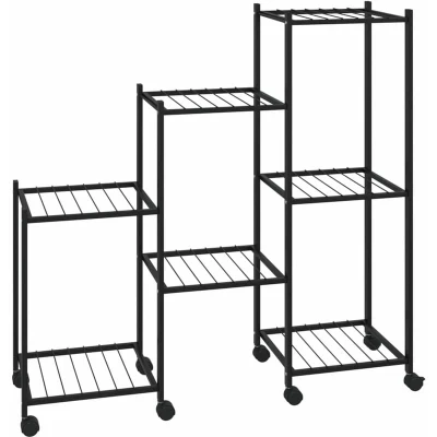 Image of vidaXL Flower Stand with Wheels 83x25x83.5 cm Black Iron