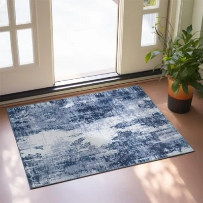 Image of Xfrog Abstract Area Rug Modern Washable Small Entryway for Living Room Soft Short Pile Floor Carpet Door Mat Non Slip Navy Grey Entrance Kitchen Bathroom Hall 60x110CM