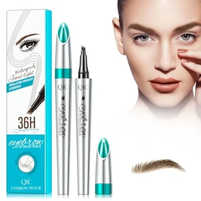 Image of 3D Eyebrow Pencil, Waterproof Pencil with 4 Fork Tip Applicator, Long Lasting Natural Eyebrows (Light Brown)
