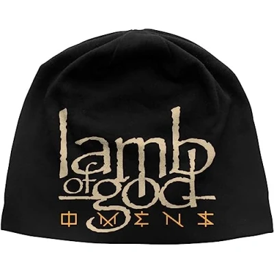 Image of Lamb of God Beanie Hat Omens Band Logo Official Black Jersey Print One Size