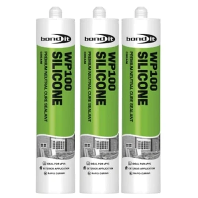 Image of Bond It WP100 Premium Neutral Cure Oxime Silicone Sealant 3x Cream, 285ml High Performance Mould Resistant Permanently Flexible for Building &amp; Construction Joints