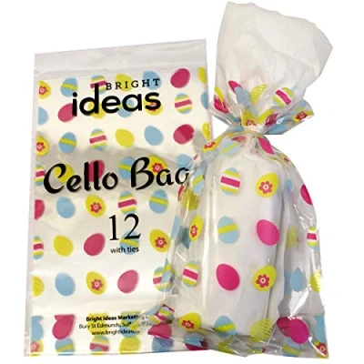 Image of Bright Ideas Easter Eggs Cellophane Bags, PK12 28cm x 18cm Food Safe Cookie Bags with White Twist Ties for Gifts, Packaging, Wrapping Sweets bag Party Hampers. BI2624.