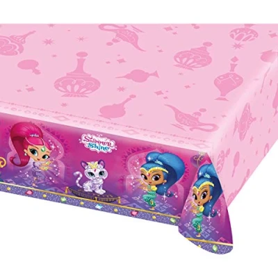 Image of amscan 11012067 Pink Plastic Table Cover with Shimmer and Shine Theme 1 Pc, One Size