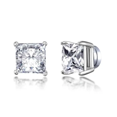 Image of Philip Jones Men&#039;s Silver Plated Square Magnetic Clip On Stud Earrings Created with Zircondia® Crystals